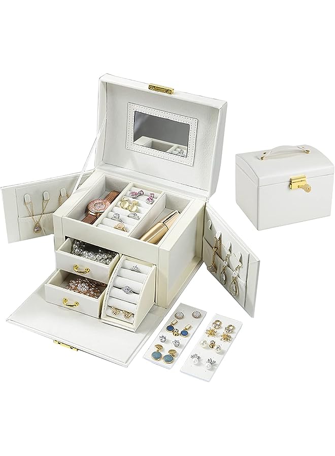 IAF Small Jewelry Organizer Box for Travel, Portable Mini Jewelry Travel Case with Mirror Lock for Rings Necklaces Bracelets Earrings, Gift for Women Girl (big) - Image 1