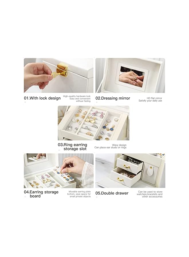 IAF Small Jewelry Organizer Box for Travel, Portable Mini Jewelry Travel Case with Mirror Lock for Rings Necklaces Bracelets Earrings, Gift for Women Girl (big) - Image 3