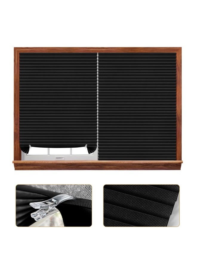 ChYoung Stick On Blinds for Windows, Temporary No Drilling Light Filtering Pleated Paper Clip On Door Blinds and Shades for Kitchen Patio Bathroom Bedroom (Black, 60x150cm) - Image 3