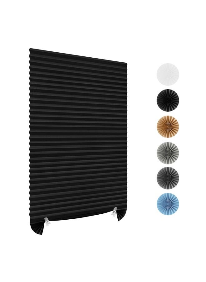 ChYoung Stick On Blinds for Windows, Temporary No Drilling Light Filtering Pleated Paper Clip On Door Blinds and Shades for Kitchen Patio Bathroom Bedroom (Black, 60x150cm) - Image 1