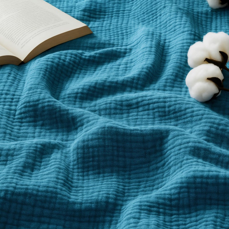 Bedsure 100 Cotton Muslin Throw Blanket Twin XL for Bed 4Layer Breathable and Lightweight Soft Gauze Muslin Blankets for Adults PureWoven Thin Summer Blanket for College Dorm Teal 66x90 Inches - Image 2