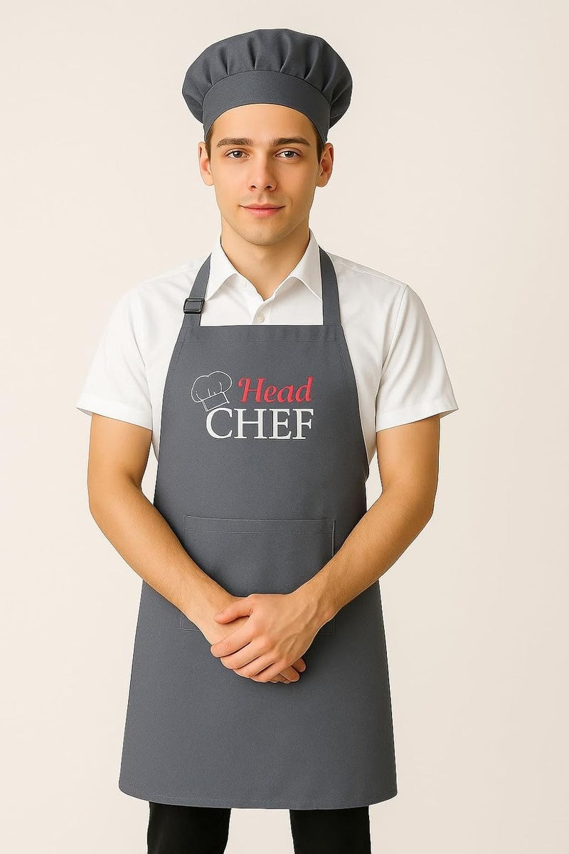 Switchon ® Waterproof Polyester Printed “HEAD CHEF” Apron with Front Pocket & Matching Chef Cap – Free Size | Durable Kitchen Apron for Men & Women | For Home Cooking, Hotels, Cafés & Restaurant Use - Image 1