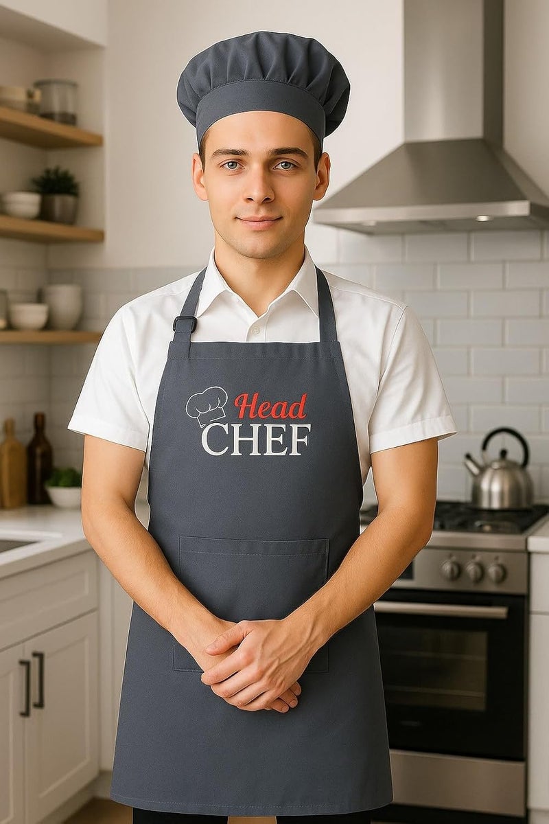 Switchon ® Waterproof Polyester Printed “HEAD CHEF” Apron with Front Pocket & Matching Chef Cap – Free Size | Durable Kitchen Apron for Men & Women | For Home Cooking, Hotels, Cafés & Restaurant Use - Image 3