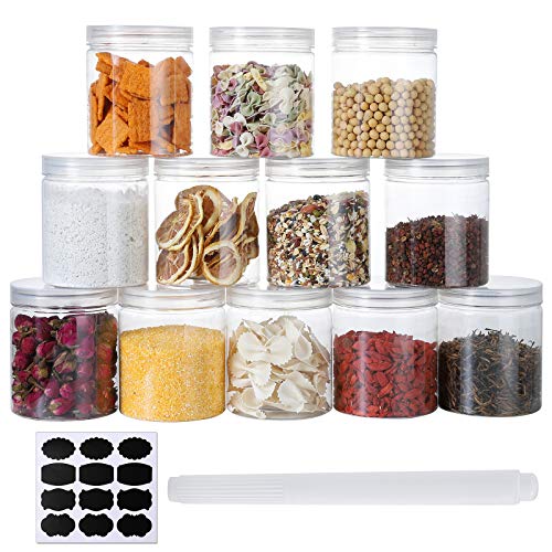 Yephets 16 OZ Plastic Jars with Lids, 12 Pack Clear Plastic Slime Containers for Kitchen and Household Food Storage of Dry Goods, Creams and More,Included Extra Label and A Pen - Image 3
