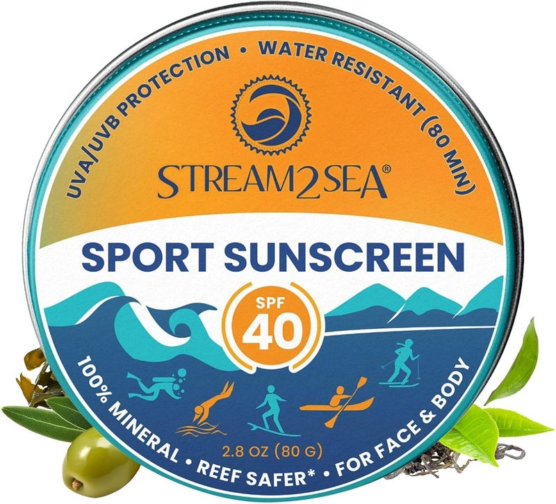 STREAM2SEA Sunscreen Balm in Tin SPF40 Reef Safe Mineral Face Body Biodegradable Natural Organic Unscented Travel Size Reef Safe with Zinc Oxide 80 g
