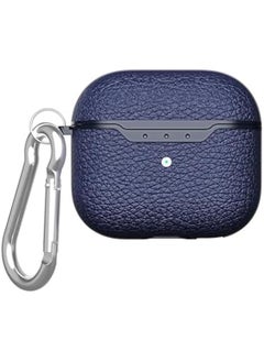 for AirPods 4th Generation Case, Cpatible with AirPods 4 Gen (2024) (USB-C), Premium Faux PU Leather Drop Protection Cover with Keychain (Navy blue)