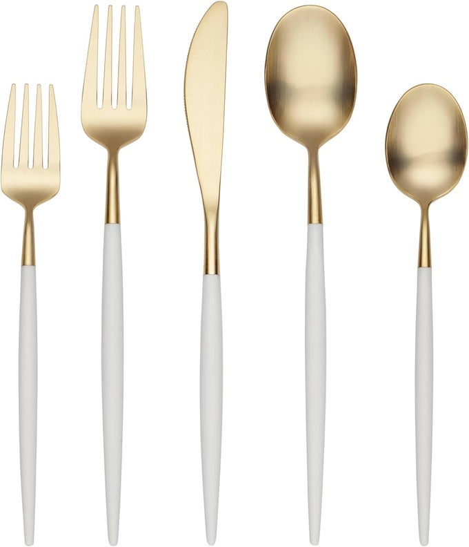 306320CKG12DS MAZZY GOLD WITH WHITEHANDLE 20PIECE FLATWARE SET