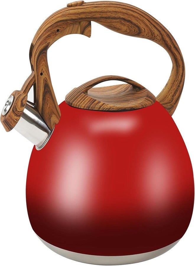 Foedo Stovetop Whistling Tea Kettle 3.2 Quart - Red Gradient Stainless Steel with Wood Grain Handle, Loud Whistle Kettle for Boiling Water, Coffee & Milk, Easy-Pour Spout Classic Design (Red) - Image 1