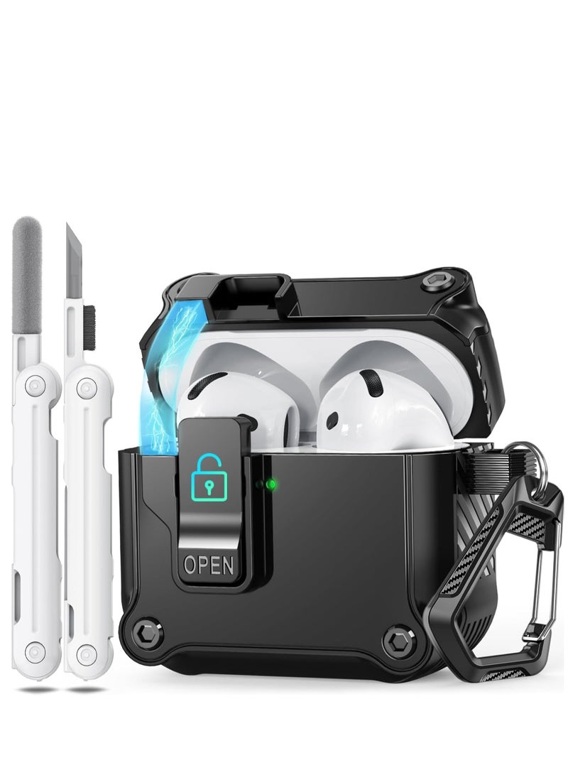 Airpods 4 Case Cover for Women Men with Cleaning Kit, Automatic Security Locking Case for Airpods 4th Generation 2024 Front LED Visible Black  - Image 1