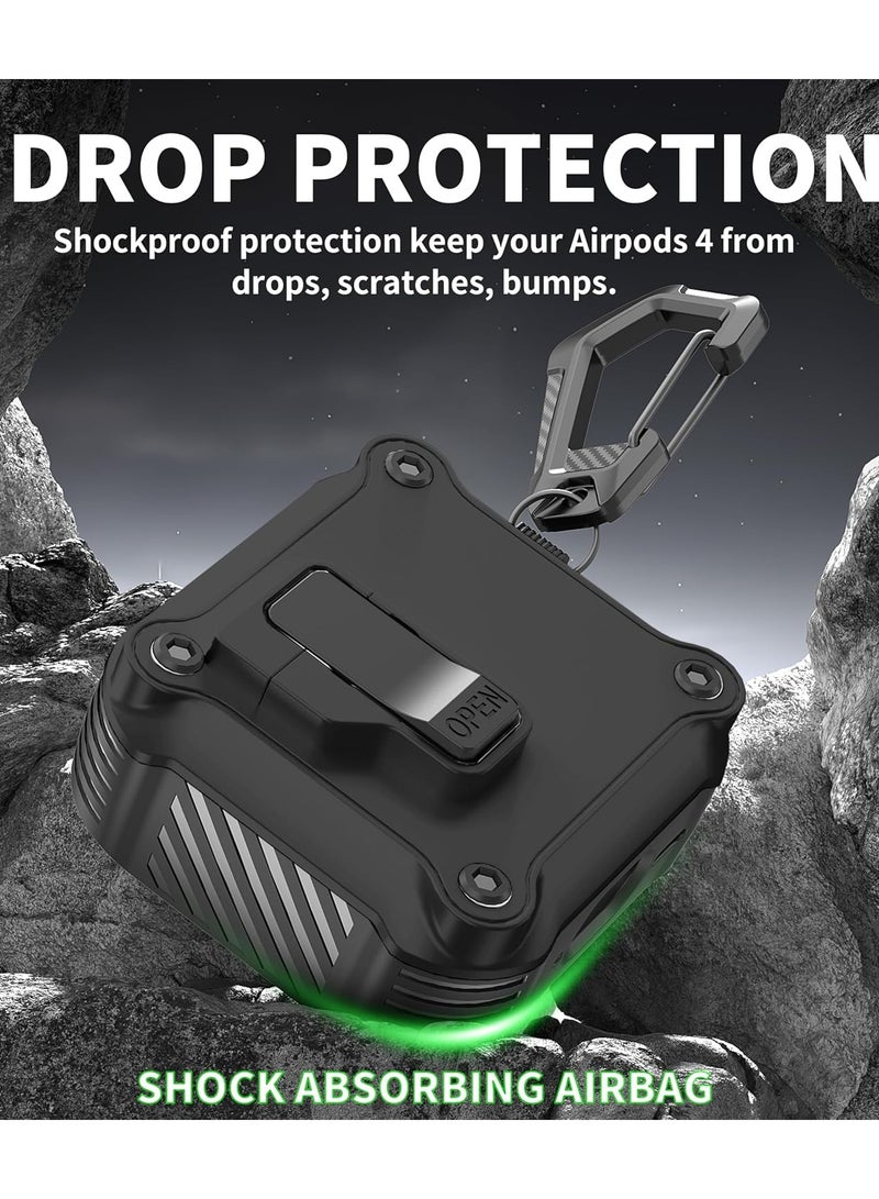 Airpods 4 Case Cover for Women Men with Cleaning Kit, Automatic Security Locking Case for Airpods 4th Generation 2024 Front LED Visible Black  - Image 3