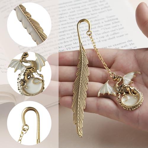 Cacukap Fantasy Fourth Wing Metal Bookmark Glow in The Dark, Cool Dragon Bookmark Gifts for Women Men Book Lovers Readers (Gold Dragon) - Image 4