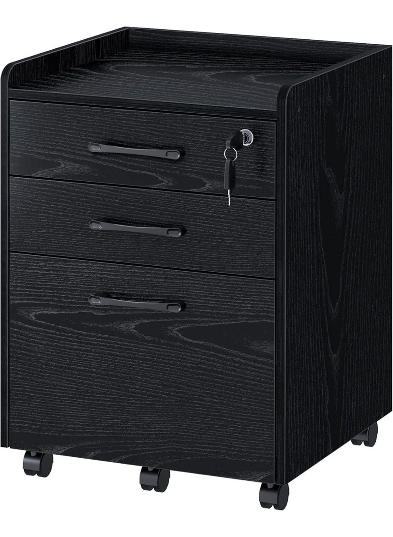 Filing cabinet with lock and 3 drawers, mobile vertical office filing cabinet for liter or legal-sized files, under-desk with wheels, black, 18 x 19 x 26 inches, 19.44 kg - Image 1