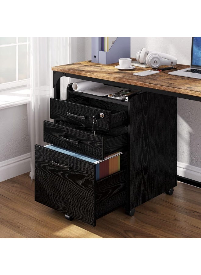 Filing cabinet with lock and 3 drawers, mobile vertical office filing cabinet for liter or legal-sized files, under-desk with wheels, black, 18 x 19 x 26 inches, 19.44 kg - Image 4