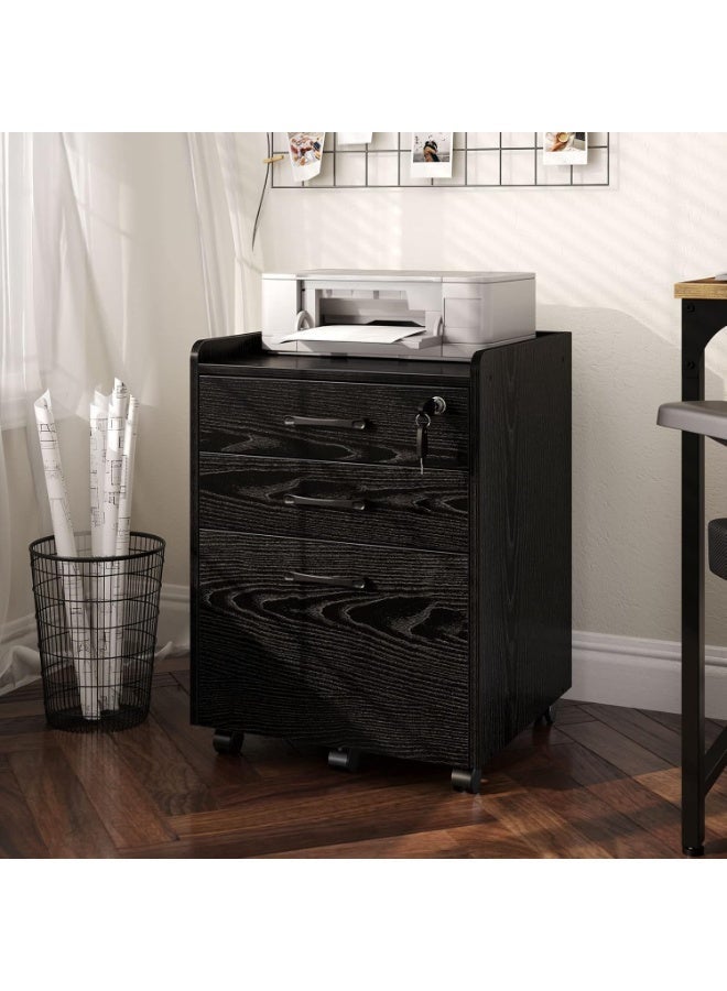 Filing cabinet with lock and 3 drawers, mobile vertical office filing cabinet for liter or legal-sized files, under-desk with wheels, black, 18 x 19 x 26 inches, 19.44 kg - Image 2