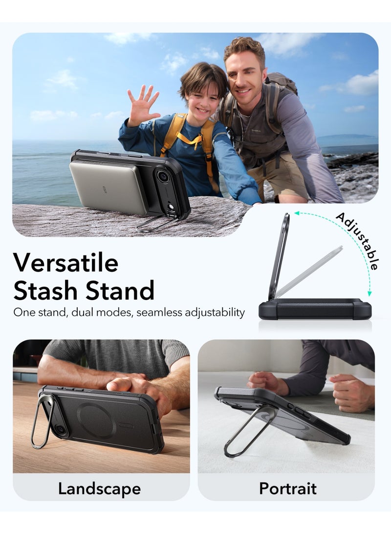 اي اس ار ESR كفر آيفون 17 Air مع حامل Stash Stand، حماية 7X عسكرية، غطاء متين ماص للصدمات مع تحكم بالكاميرا، متوافق مع MagSafe، أسود - Image 2