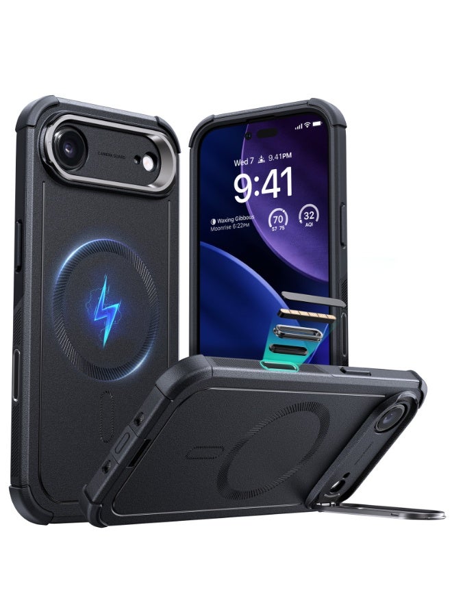 اي اس ار ESR كفر آيفون 17 Air مع حامل Stash Stand، حماية 7X عسكرية، غطاء متين ماص للصدمات مع تحكم بالكاميرا، متوافق مع MagSafe، أسود - Image 1