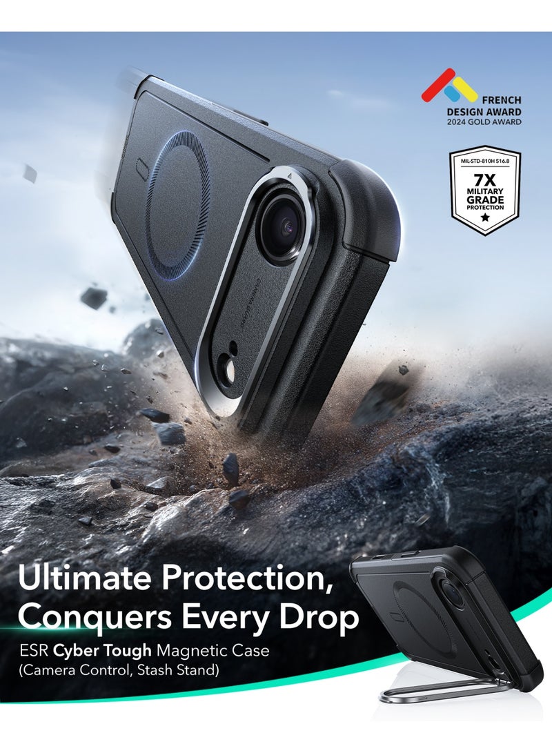 اي اس ار ESR كفر آيفون 17 Air مع حامل Stash Stand، حماية 7X عسكرية، غطاء متين ماص للصدمات مع تحكم بالكاميرا، متوافق مع MagSafe، أسود - Image 3