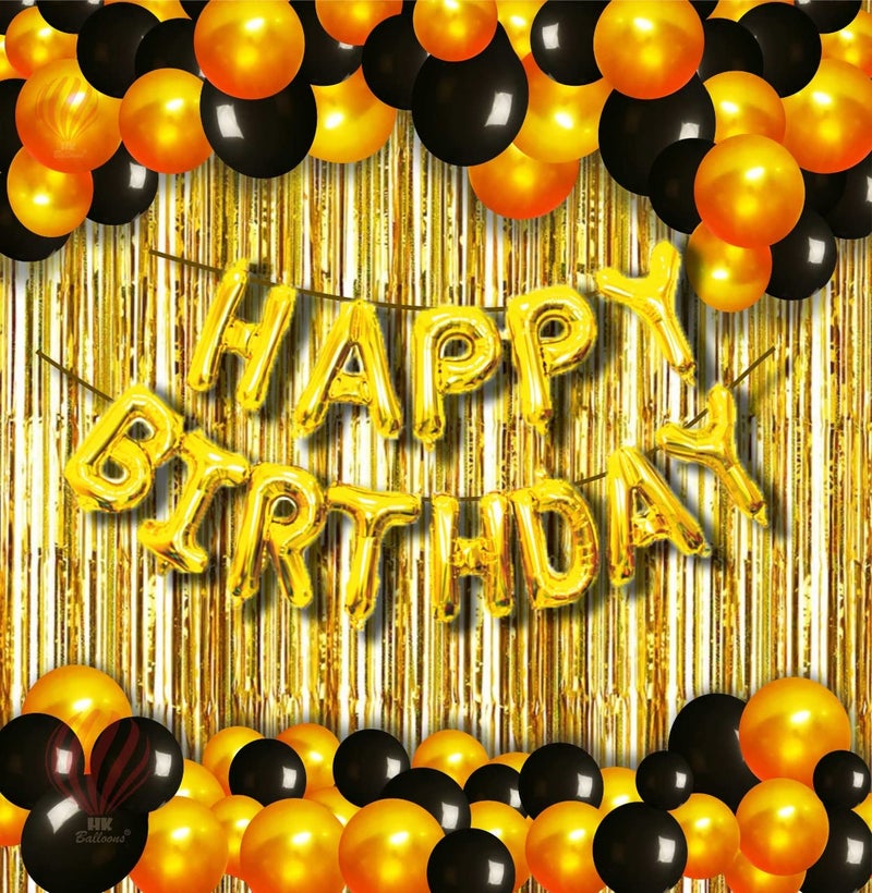 HK balloons Pack Of 34 Pcs Happy Birthday Banner Decoration Kit Set With Metallic Balloons (Happy Birthday Gold Decoration Kit - Pack Of 45) - Image 1