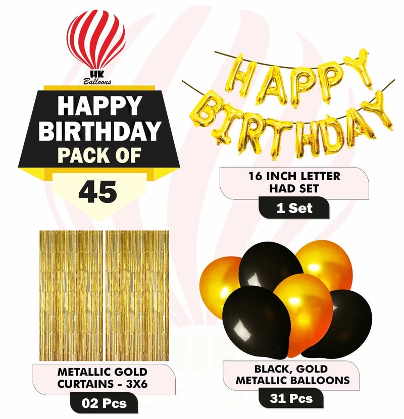 HK balloons Pack Of 34 Pcs Happy Birthday Banner Decoration Kit Set With Metallic Balloons (Happy Birthday Gold Decoration Kit - Pack Of 45) - Image 2