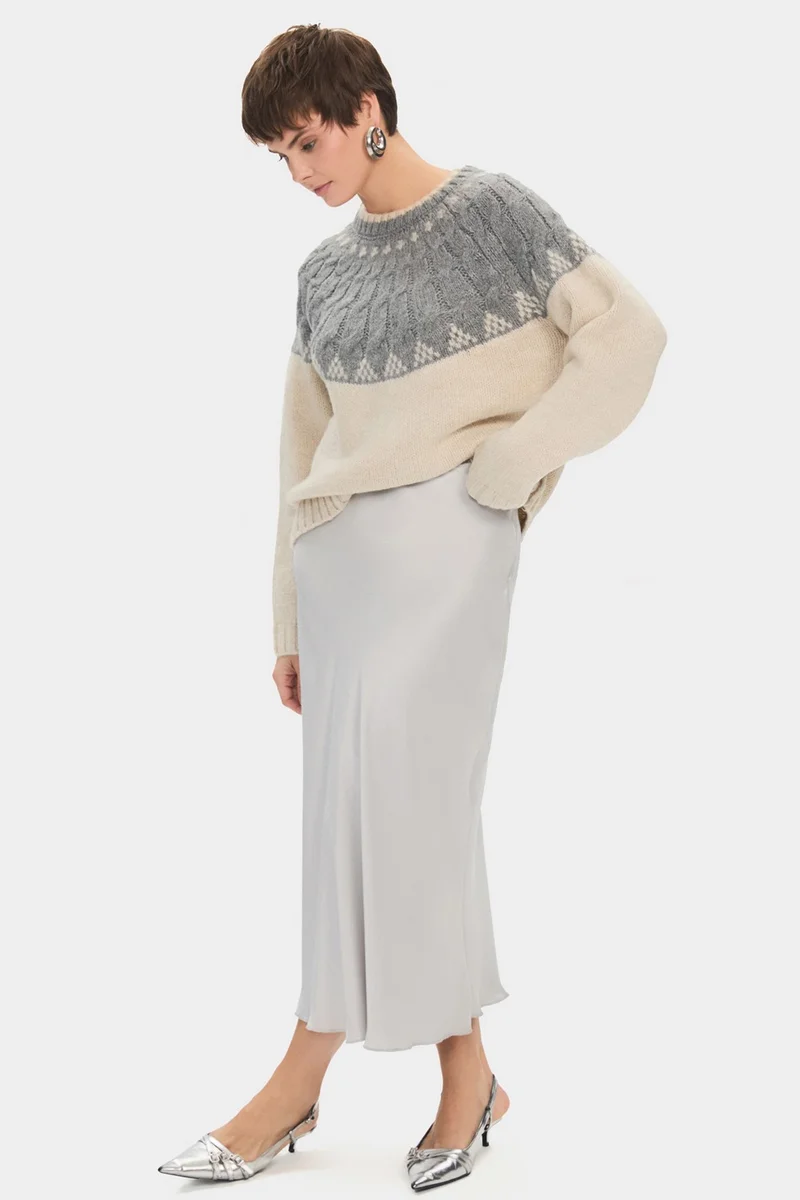 جون Women's Crew Neck Geometric Patterned Knitwear Sweater