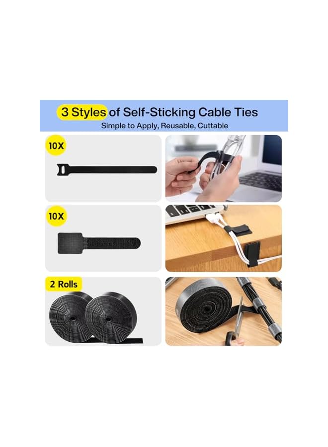 S-TOP Cable Management Kit Desk Cord Organizer 22 Reusable Cable Strap - Image 4