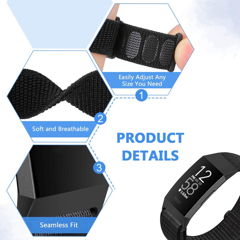 AVOD Nylon Watch Bands Compatible with Fitbit Charge 4/Charge 3/SE, Soft Replacement Wristband Breathable Sport Strap with Band for Women Men (Black) - Image 4
