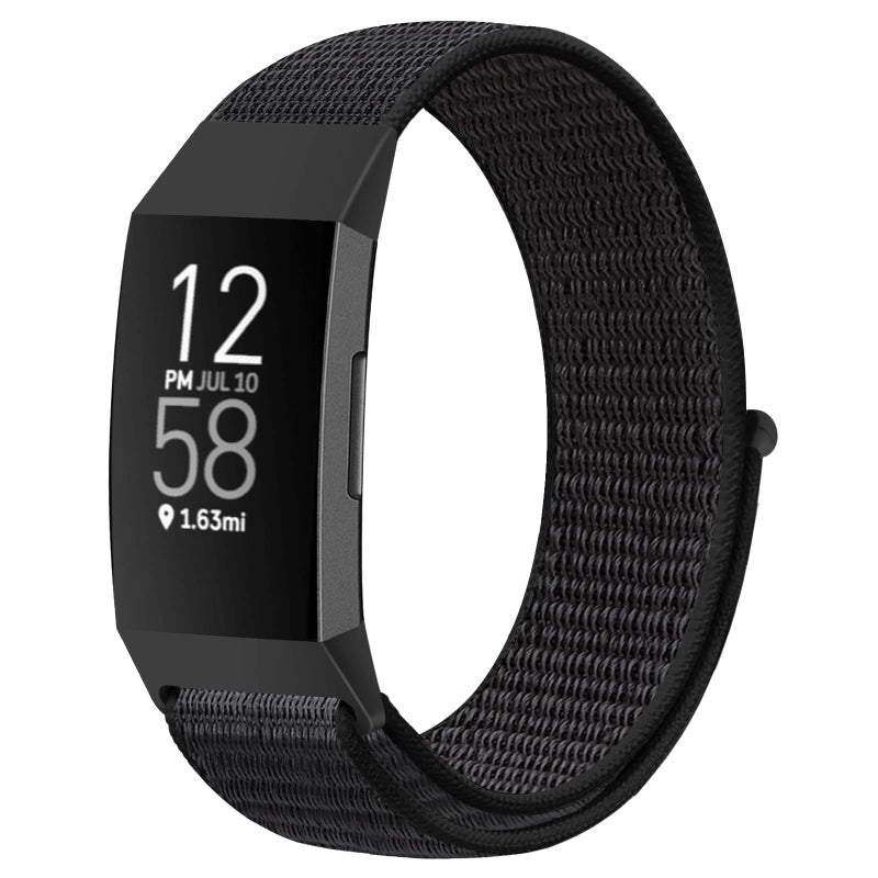 AVOD Nylon Watch Bands Compatible with Fitbit Charge 4/Charge 3/SE, Soft Replacement Wristband Breathable Sport Strap with Band for Women Men (Black) - Image 1