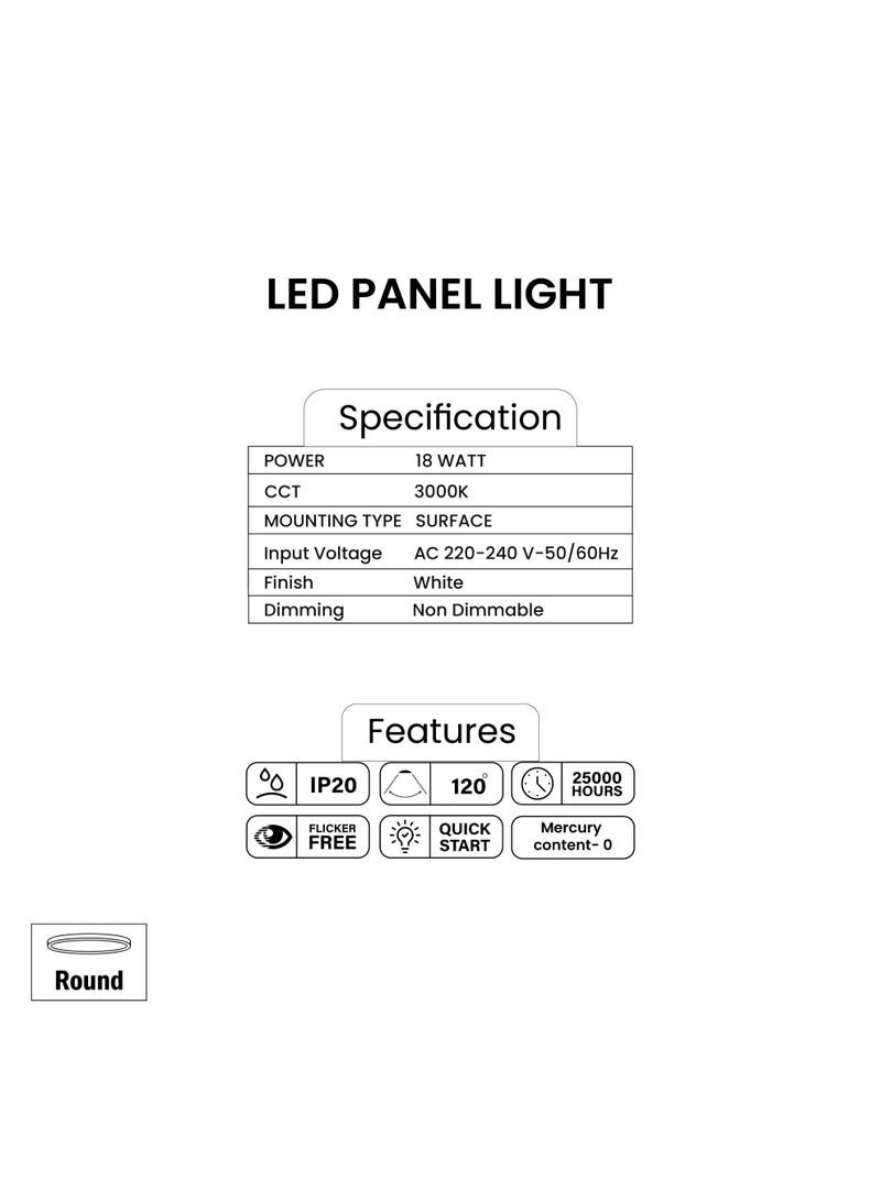 Pixelights 18W 3000K White, LED Surface Mounted Ceiling Light, Round (22cm dia.), 220-240V, IP20, Lifetime: 25000Hours, 2years Warranty, Non-Dimmable. Part#PIXEL3318WW - Image 4