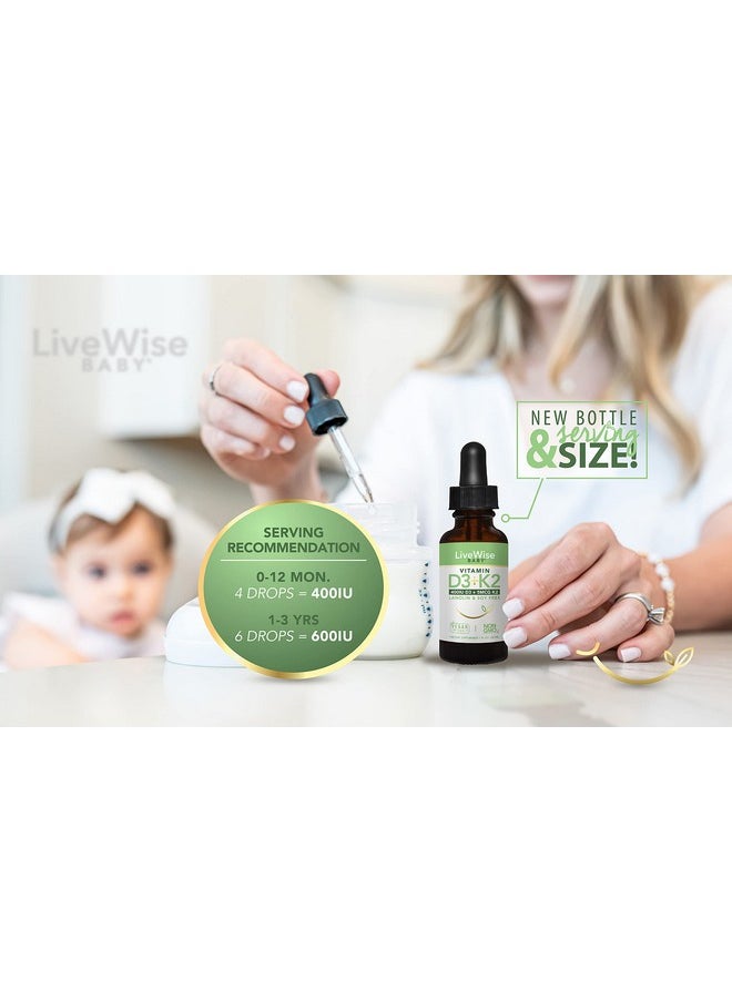 Live Wise Naturals - Vitamin D3 And Vitamin K2 Liquid Drops Baby Vitamin D Drops For Infants W/ Vitamin K For Optimal Absorption Vitamin D3 K2 Supplement W/ Organic Mct Oil Supports Healthy Bones Brain Immune System - Image 1