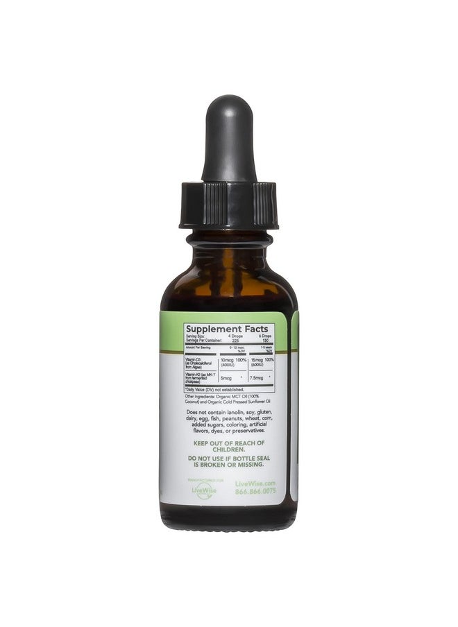 Live Wise Naturals - Vitamin D3 And Vitamin K2 Liquid Drops Baby Vitamin D Drops For Infants W/ Vitamin K For Optimal Absorption Vitamin D3 K2 Supplement W/ Organic Mct Oil Supports Healthy Bones Brain Immune System - Image 1
