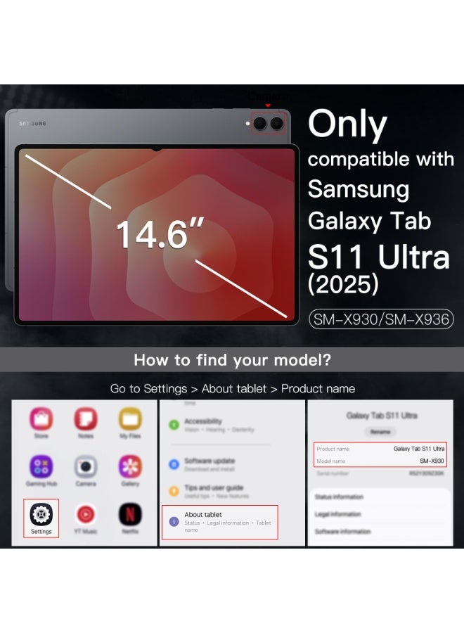شيك فايب جراب دوار لجهاز سامسونج جالاكسي تاب إس 11 ألترا مع حامل قلم إس، غطاء حماية خلفي شفاف قابل للدوران 360 درجة، خاصية التشغيل/الإيقاف التلقائي (أسود) - Image 2