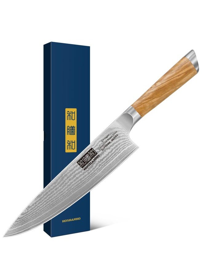HOSHANHO Damascus Chef Knife 8 Inch, Professional 67 Layers 10Cr15CoMoV Super Steel Kitchen Knife, Ultra Sharp Japanese Knife with Durable Ergonomic Olive Wood Handle - Image 1