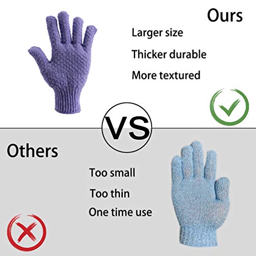 CLEEDY Bath Exfoliating Gloves Scrub - 4 pcs(2 pairs) Lengthened and Large Exfoliating Scrubbing Gloves for Shower, Spa, Massage - Scrub Exfoliating Mitts for Body, Face, Hand （Purple and Beige） - Image 4
