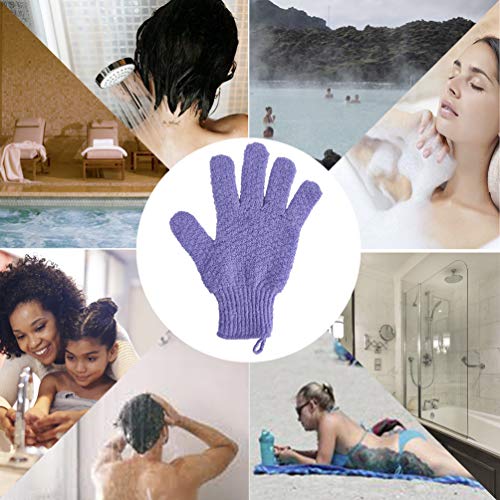 CLEEDY Bath Exfoliating Gloves Scrub - 4 pcs(2 pairs) Lengthened and Large Exfoliating Scrubbing Gloves for Shower, Spa, Massage - Scrub Exfoliating Mitts for Body, Face, Hand （Purple and Beige） - Image 5
