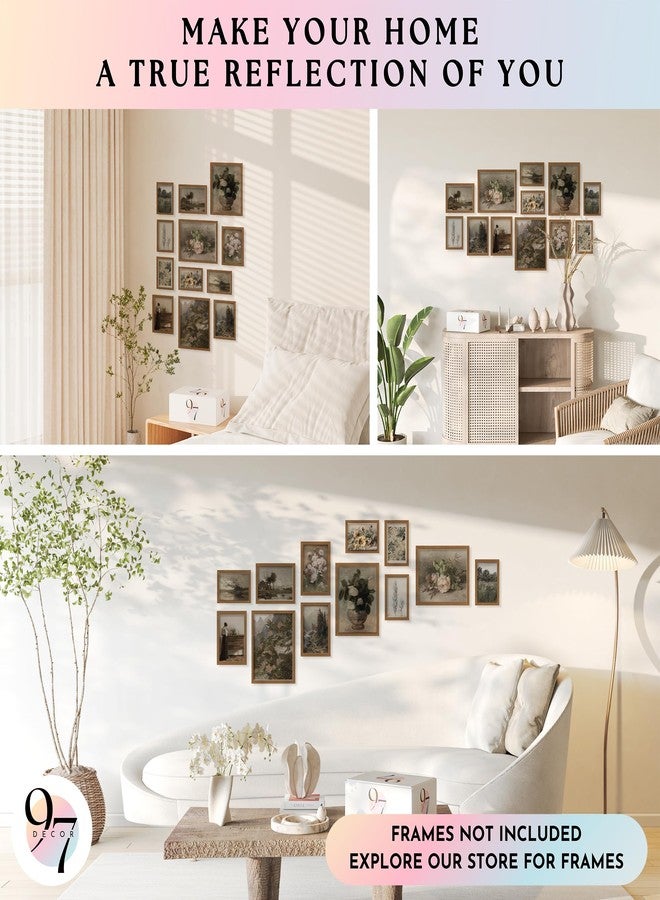 97 Decor مجموعة ديكور جدارية عتيقة مكونة من 12 قطعة من 97 ديكور - ديكور جداري على الطراز الريفي الفرنسي، ملصقات عتيقة لإضفاء لمسة جمالية على الغرفة، مطبوعات نباتية ريفية، صور مناظر طبيعية للمنزل، غرفة النوم، غرفة المعيشة (بدون إطار) - Image 4