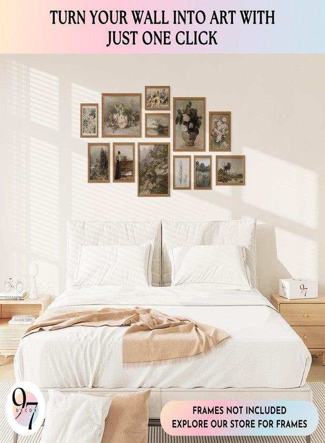 97 Decor مجموعة ديكور جدارية عتيقة مكونة من 12 قطعة من 97 ديكور - ديكور جداري على الطراز الريفي الفرنسي، ملصقات عتيقة لإضفاء لمسة جمالية على الغرفة، مطبوعات نباتية ريفية، صور مناظر طبيعية للمنزل، غرفة النوم، غرفة المعيشة (بدون إطار) - Image 3