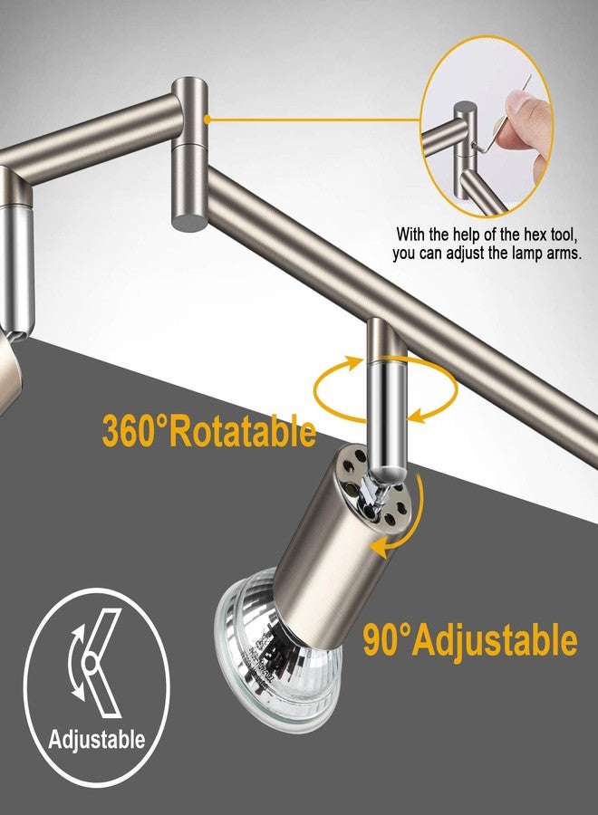 Ascher 6-Light LED Track Lighting Kit, Flexibly Rotatable Light Heads, 6 Way Ceiling Spotlight Matt Nickel Finish, Including 6 GU10 LED Bulbs (4W 400LM Daylight White 5000K) - Image 2