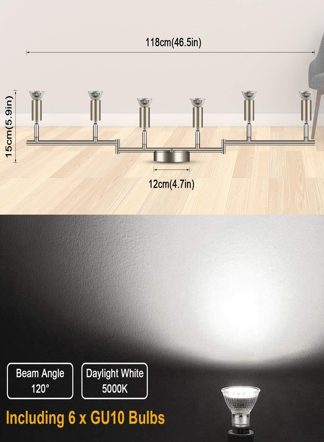 Ascher 6-Light LED Track Lighting Kit, Flexibly Rotatable Light Heads, 6 Way Ceiling Spotlight Matt Nickel Finish, Including 6 GU10 LED Bulbs (4W 400LM Daylight White 5000K) - Image 3