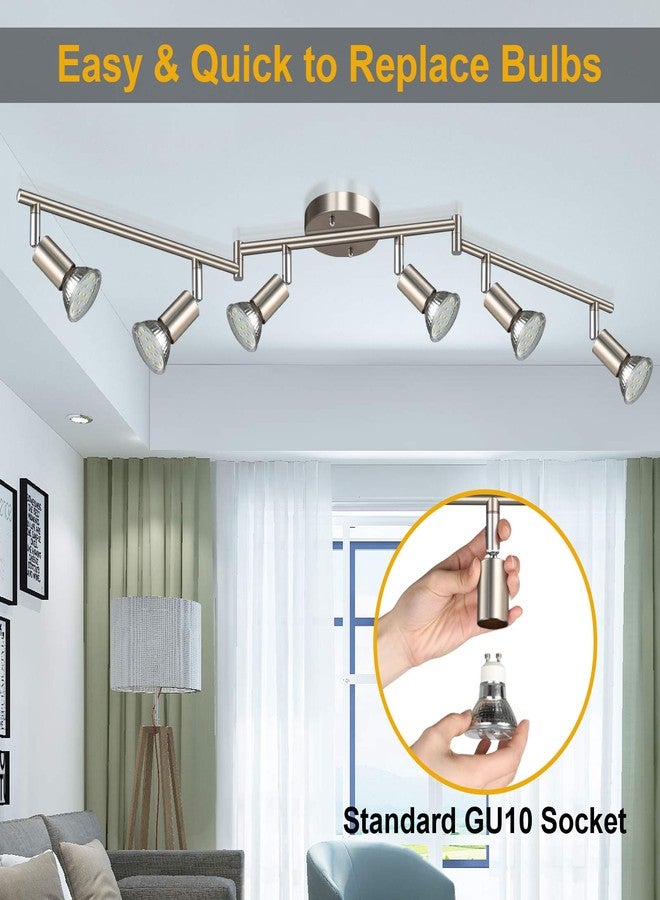 Ascher 6-Light LED Track Lighting Kit, Flexibly Rotatable Light Heads, 6 Way Ceiling Spotlight Matt Nickel Finish, Including 6 GU10 LED Bulbs (4W 400LM Daylight White 5000K) - Image 4