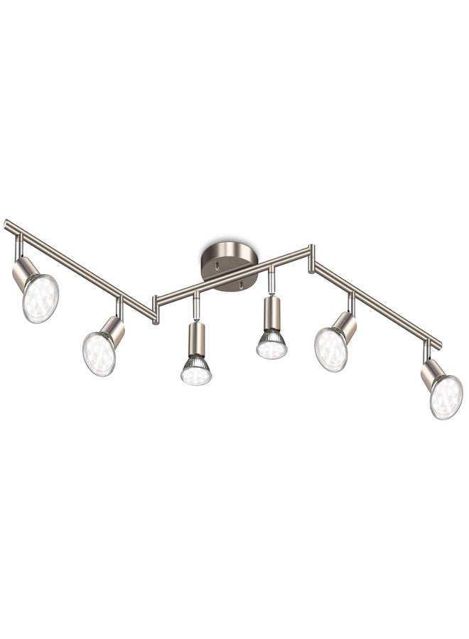 Ascher 6-Light LED Track Lighting Kit, Flexibly Rotatable Light Heads, 6 Way Ceiling Spotlight Matt Nickel Finish, Including 6 GU10 LED Bulbs (4W 400LM Daylight White 5000K) - Image 1