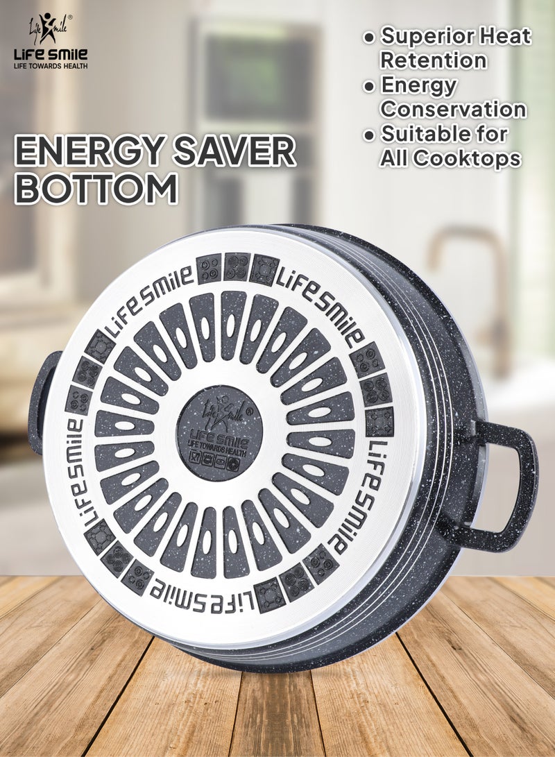 Life Smile وعاء ضحل غير لاصق LIFE SMILE بحجم 32 سم (6.5 لتر) مع غطاء – أدوات طهي بطبقة جرانيت، خالية من PFOA | وعاء طهي آمن للاستخدام في الفرن بمقبضين مزدوجين - Image 2