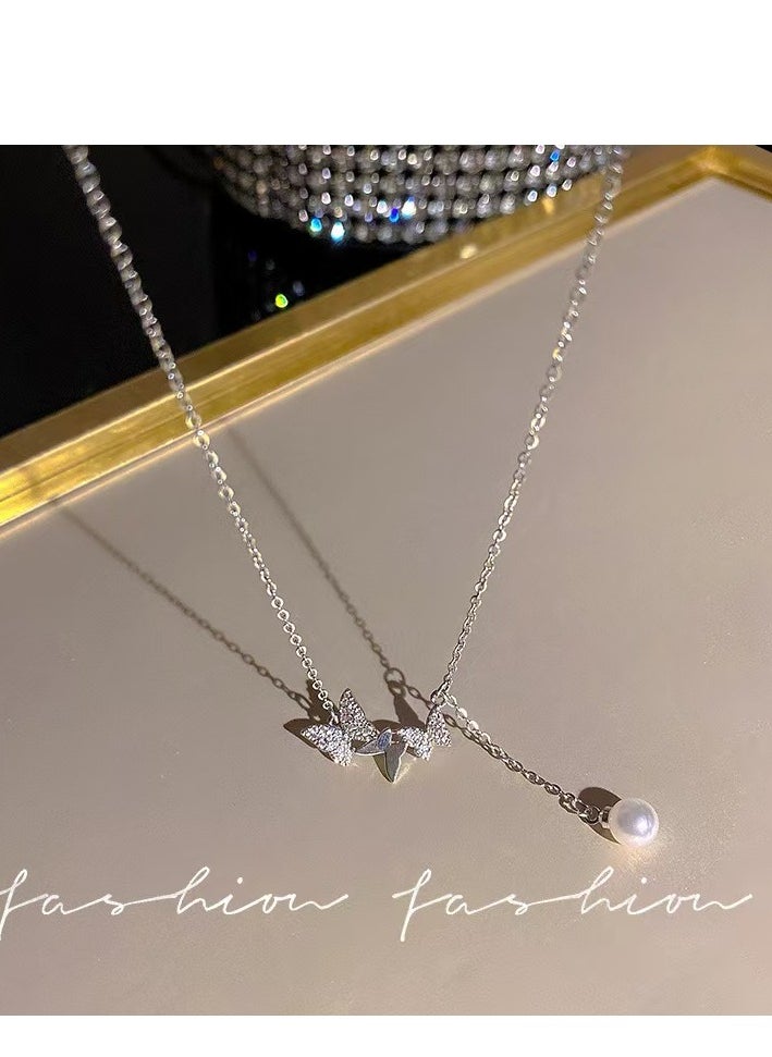 Generic Butterfly Zircon Tassel - X1069 Silver 