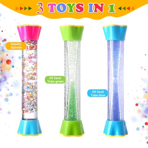 Cucue Sensory Fidget Tubes Stocking Stuffers for Kids Adults Liquid Motion Bubbler Sensory Toys Kids Stocking Stuffers Colorful Bubble Fidget Toy for Desk Travel 3 Pack - Image 5