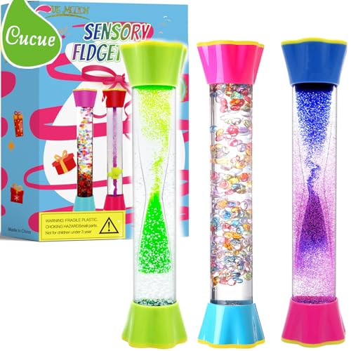 Cucue Sensory Fidget Tubes Stocking Stuffers for Kids Adults Liquid Motion Bubbler Sensory Toys Kids Stocking Stuffers Colorful Bubble Fidget Toy for Desk Travel 3 Pack - Image 1