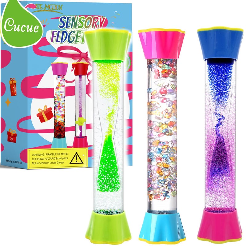 Cucue Sensory Fidget Tubes Stocking Stuffers for Kids Adults Liquid Motion Bubbler Sensory Toys Kids Stocking Stuffers Colorful Bubble Fidget Toy for Desk Travel 3 Pack - Image 3