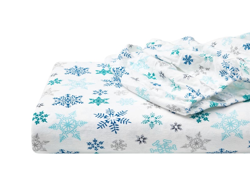 Eddie Bauer - Flannel Sheets Twin Size, Anti-Pilling & Wrinkle Resistant Cotton, Touchably Soft for All-Season Comfort - Bed Sheets with Matching Pillowcase & Fitted Sheet (Tossed Snowflake Blue) - Image 2