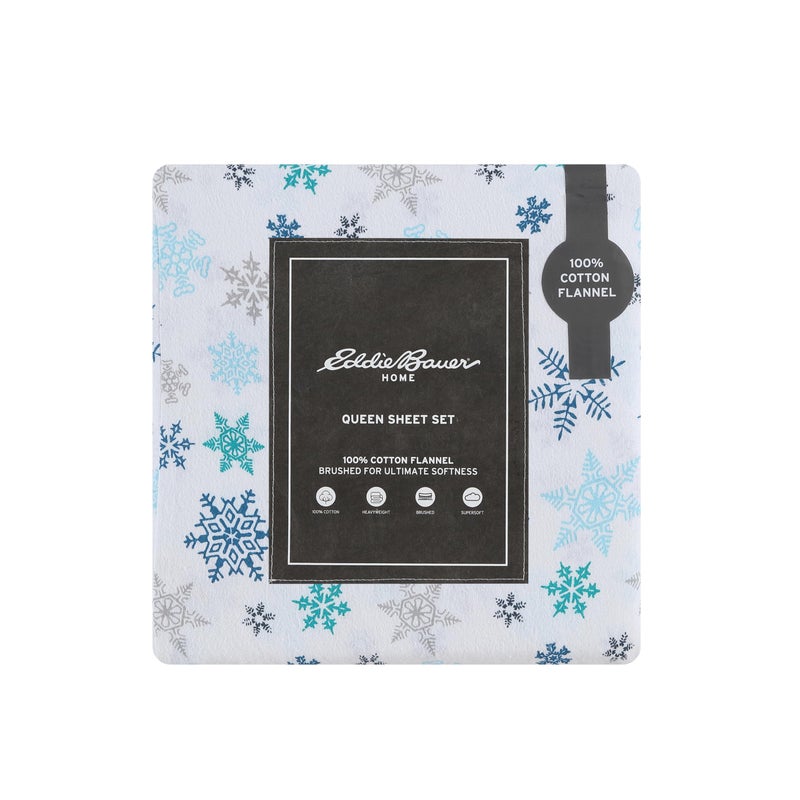 Eddie Bauer - Flannel Sheets Twin Size, Anti-Pilling & Wrinkle Resistant Cotton, Touchably Soft for All-Season Comfort - Bed Sheets with Matching Pillowcase & Fitted Sheet (Tossed Snowflake Blue) - Image 4