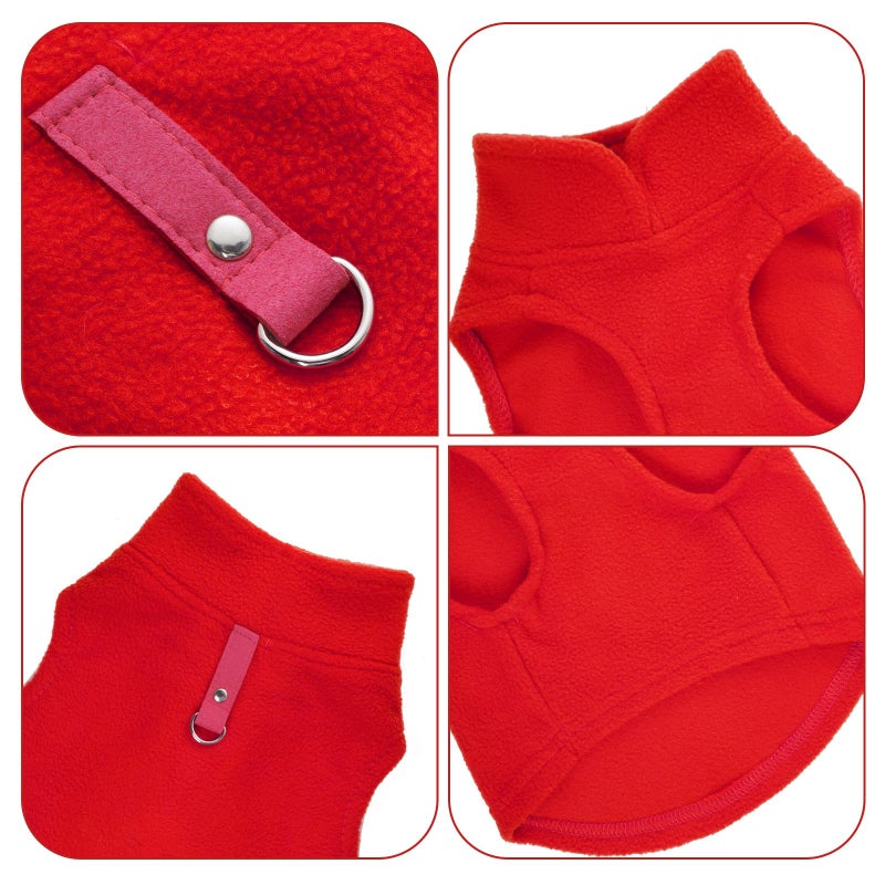 Rbenxia 1 Piece Dog Sweater with Leash Ring Soft Fleece Vest Dog Pullover Warm Jacket Pet Dogs Clothes Winter Dogs Outfits for Small Puppy Cat Pets (Red, Medium) - Image 2