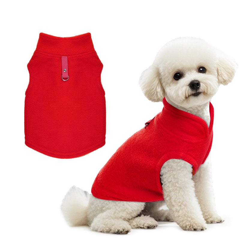 Rbenxia 1 Piece Dog Sweater with Leash Ring Soft Fleece Vest Dog Pullover Warm Jacket Pet Dogs Clothes Winter Dogs Outfits for Small Puppy Cat Pets (Red, Medium) - Image 1