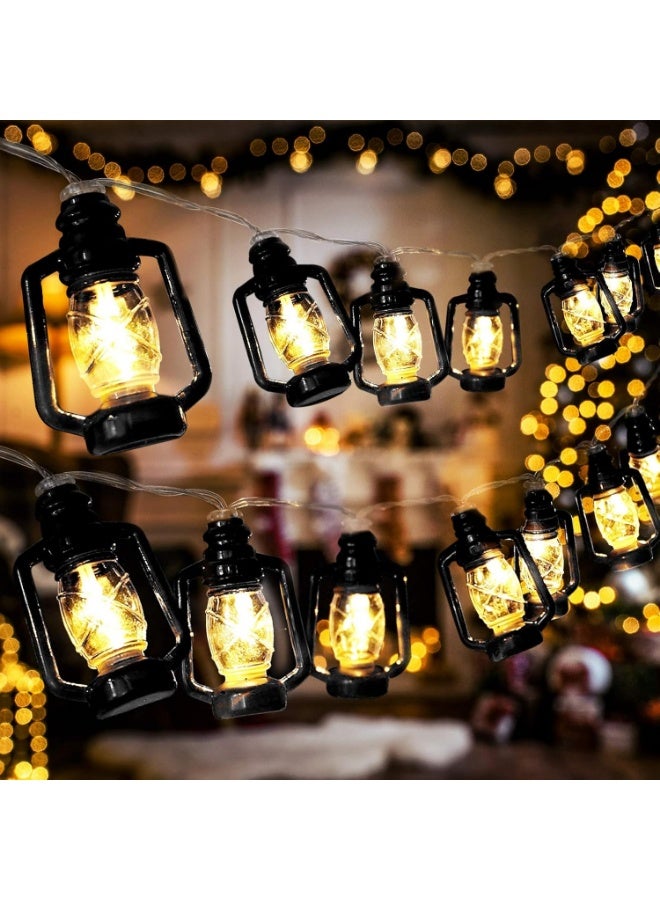 سلسلة أضواء زينة رمضان، 10 أقدام، 20 مصباح ليد، فانوس أسود، سلسلة أضواء عيد الأضحى، مصابيح تعمل بالبطارية، مصابيح الكيروسين - Image 1